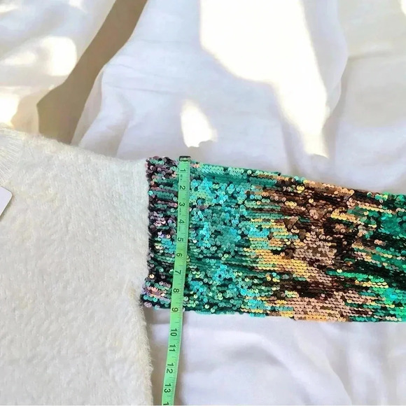 083 Wishlist | NWT White Pullover Sweater with Sequin Ombre Sleeves (Size S/M) - Picture 11 of 16